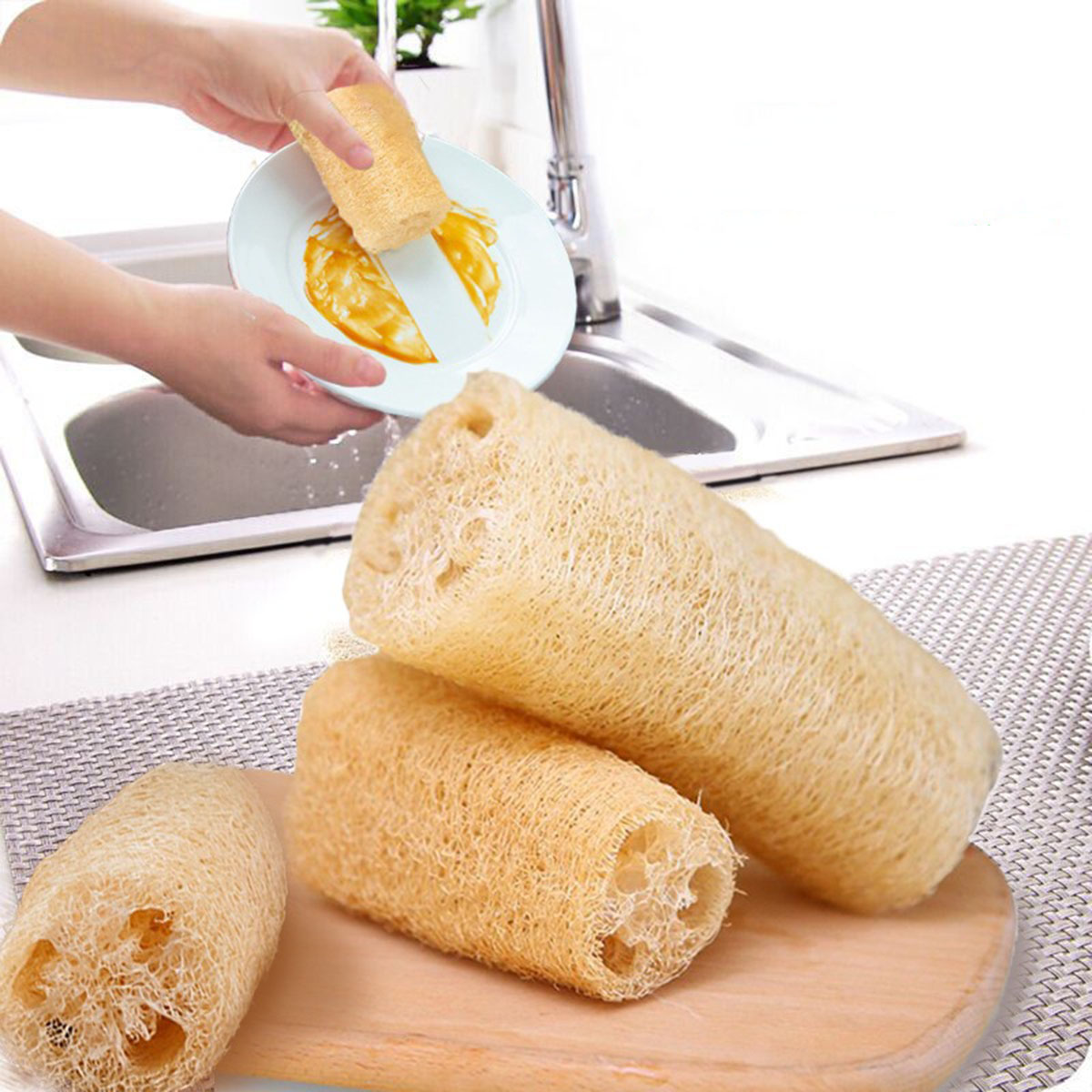 Body Loofah Natural - 1pcs Natural Loofah Sponge Multi-purpose Cleaning